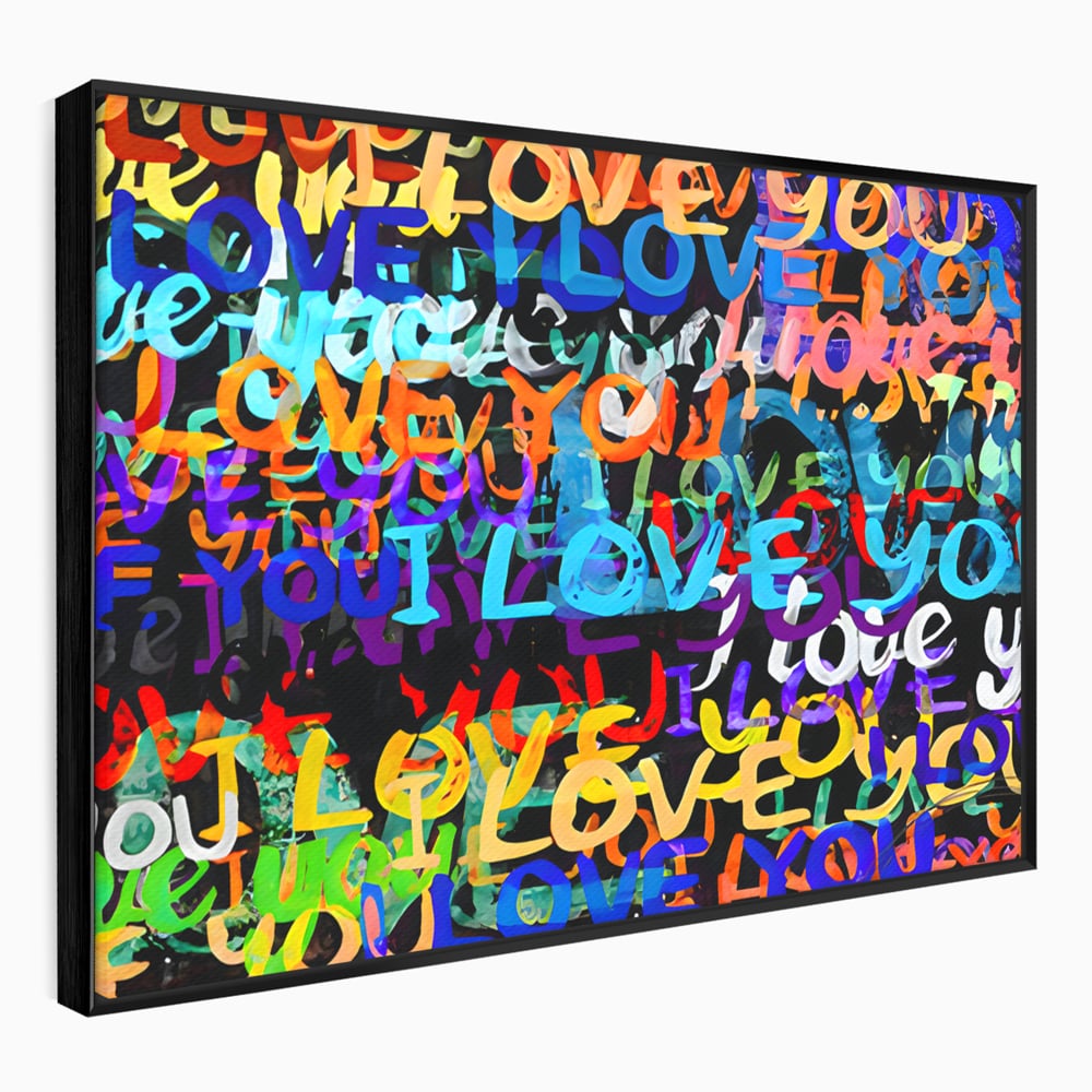Tablou canvas cu tablou canvas cu mesaje iubire graffiti, in rama de aluminiu negru